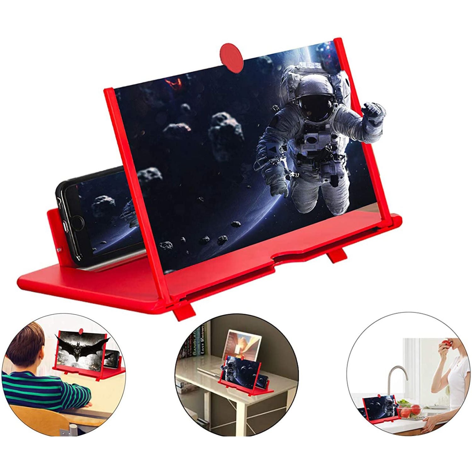 Amplificador de Pantalla Rojo Teléfono con Soporte Plegable 3D HD Pantalla  Móvil