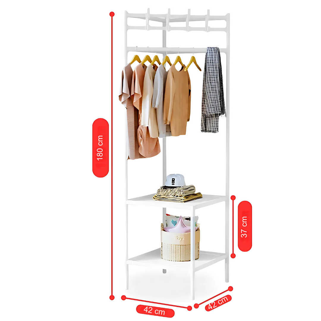 Estante Organizador Colgador de Ropa Esquinero con 2 Repisas 180x42x42cm